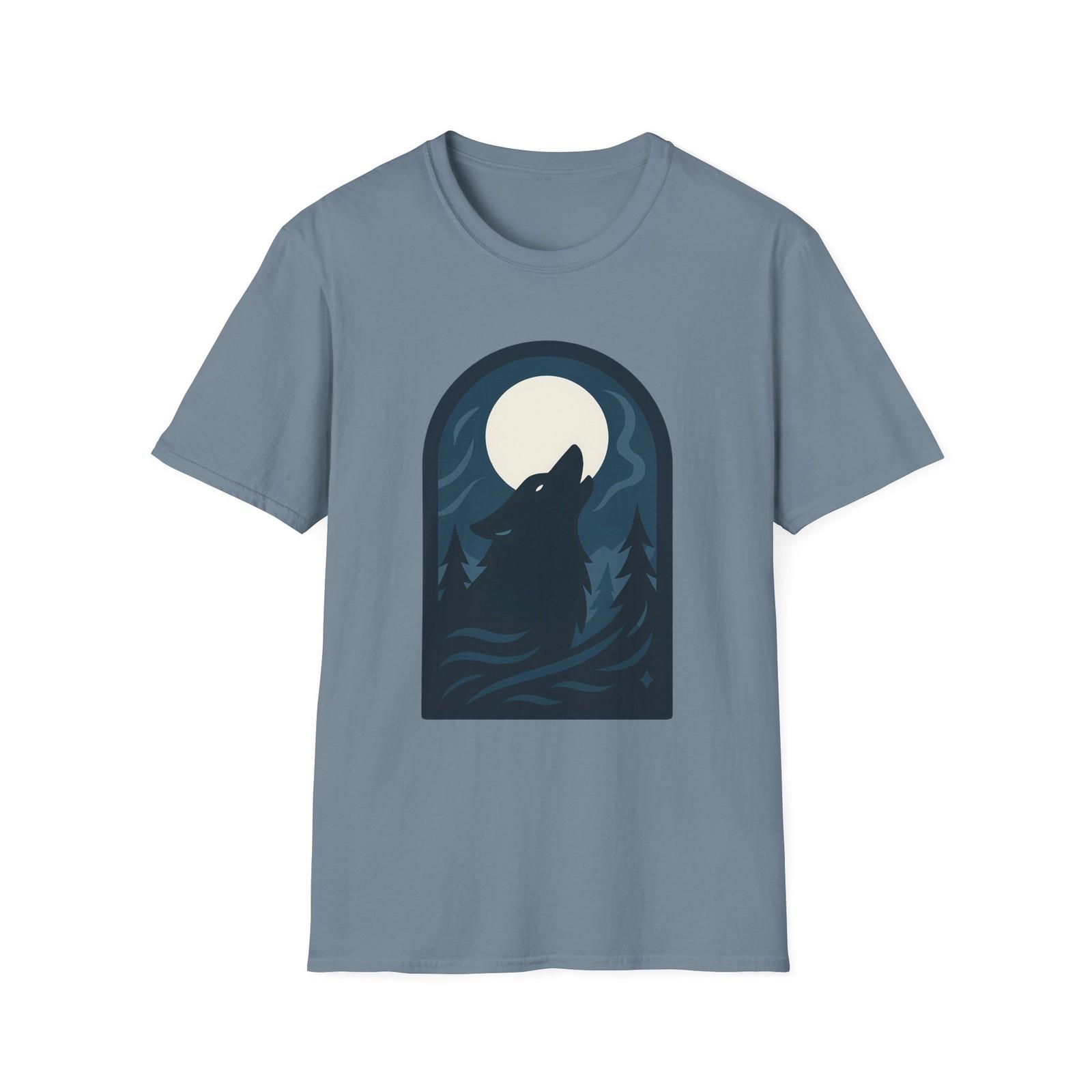 Unisex Softstyle T-Shirt Mens Womens Tees Top Wolf Howl Moonlight Forest Silhouette Nature Tee S