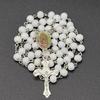 White Wooden Rosary Necklace For Women Crucifix Cross Pendant Long Chain Necklace Men  Religious Catholic Prayer Jewelry