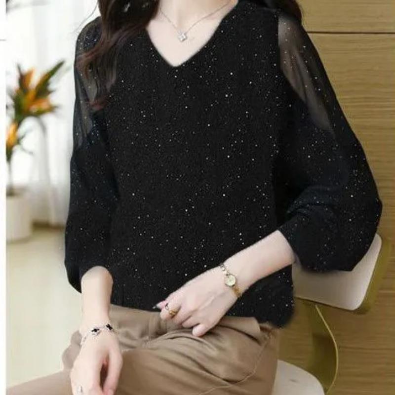 

Новый Весенне-Осенний Женский Свободный Топ с Длинным Рукавом из Яркого Шелка, Благородный Западный Стиль, Мамина Мода, Повседневный, Базовый, Трендовый M