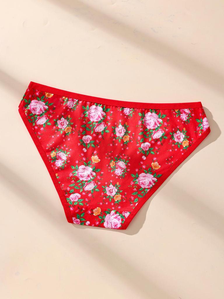 5Pcs/Set Women Cotton Panties Floral Red Underwear Low Waist Briefs Girls Panty Sexy Ladies Underpants Soft Female Lingerie S-L