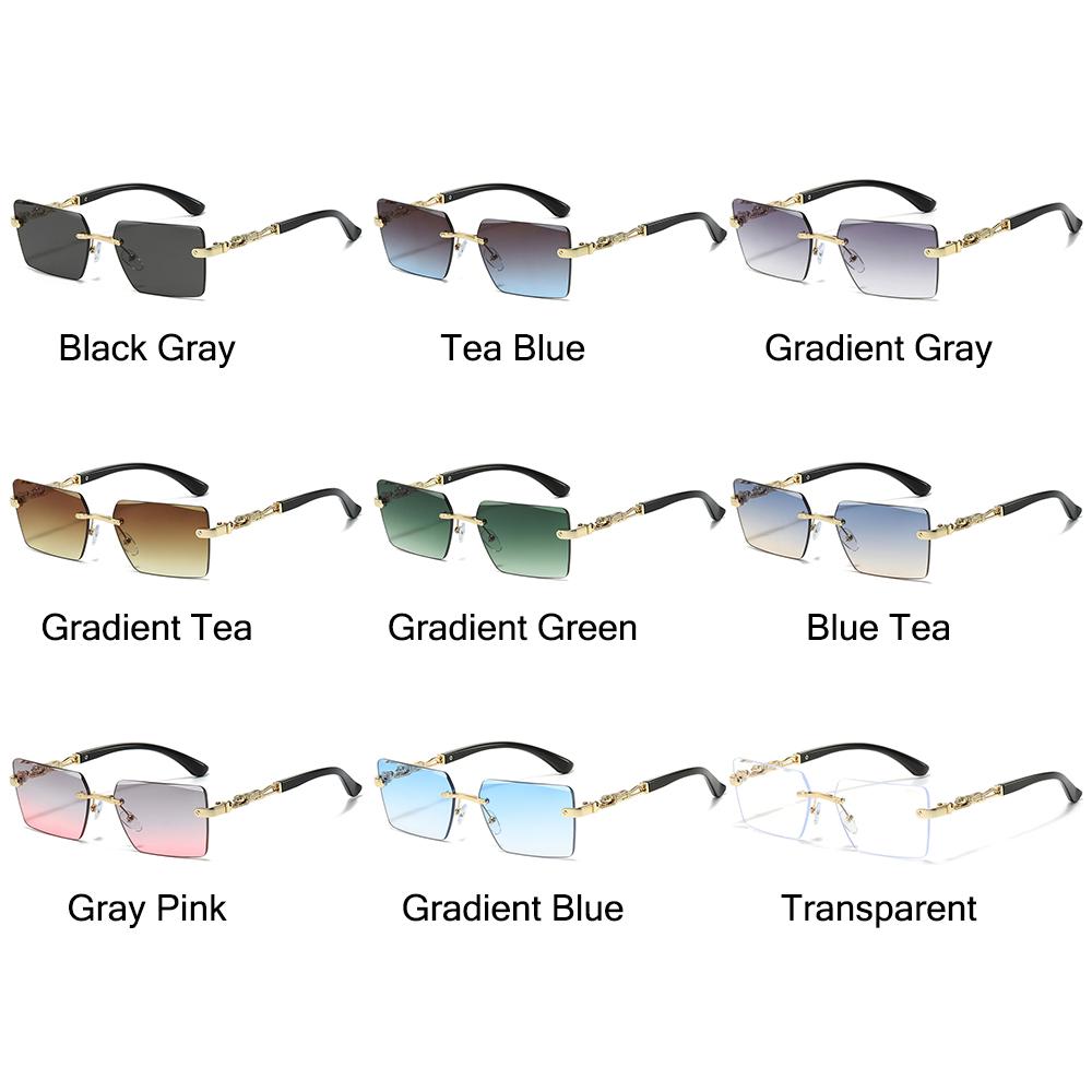 New Fashion Rimless Square Sunglasses Cut Edge UV400 Leopard Decorative Shades Gradient Lens Sun Glasses for Women & Men