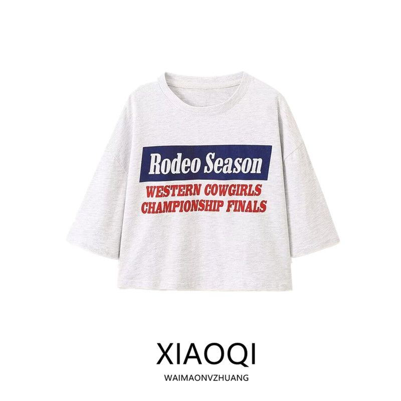 Fashion Style 2024 Autumn New Women's Cotton Slogan Print White Short Sleeve Round Neck T-shirt 0264811