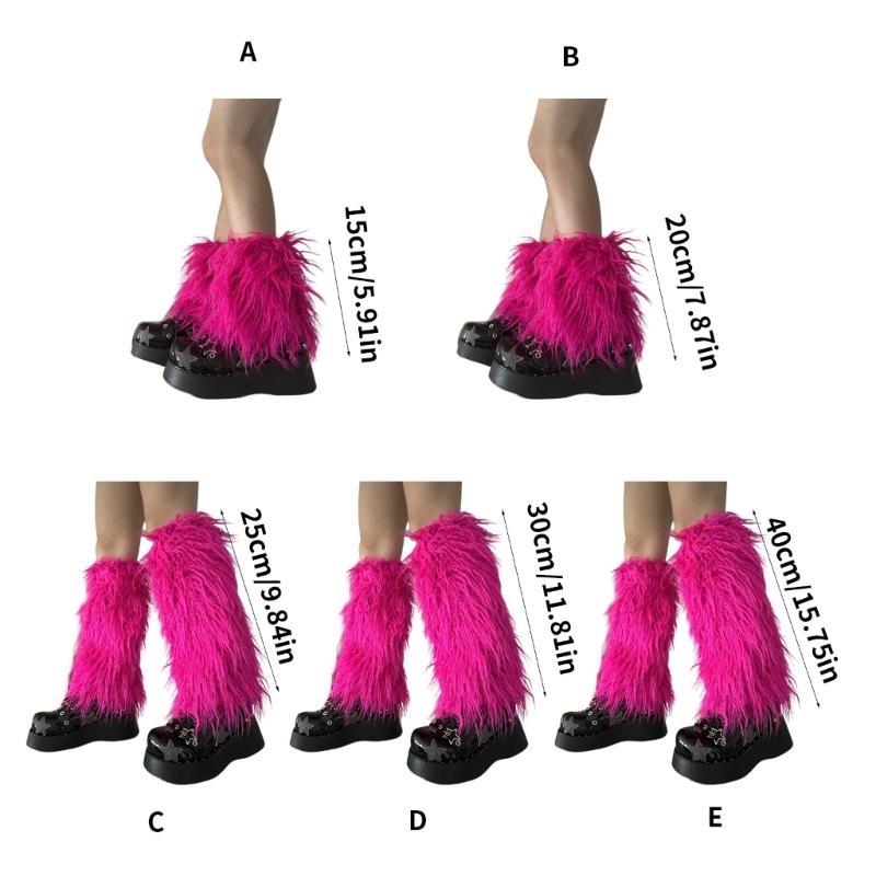Fuzzy Faux Furs Leg Warmers Furs Heels Long Boots Cuffs Cover Has Elastic One Pair Carnivals Boot Cover Y2K JK Uniform