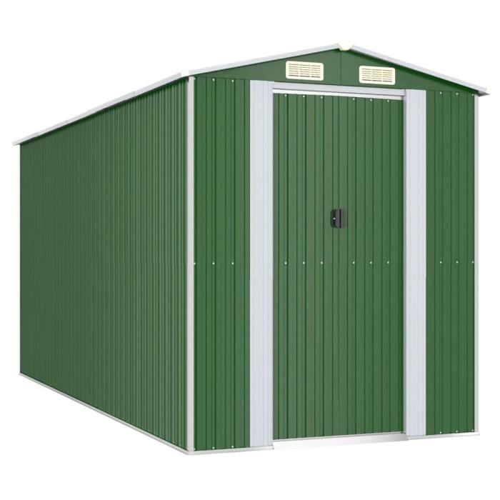 3147430 vidaXL Garden Shed Green 192x440x223 Cm Galvanized Steel