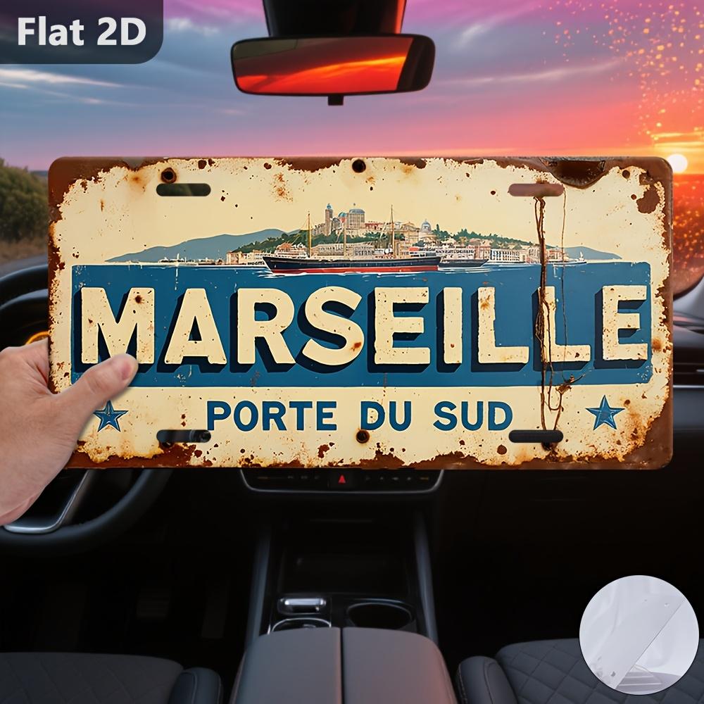 

D Flat pc Vintage Marseille France Coastal Cityscape Metal Wall Art Sign xcm Retro French Port Sign with Blue Painted 15x30cm(5.9x7.8inch)