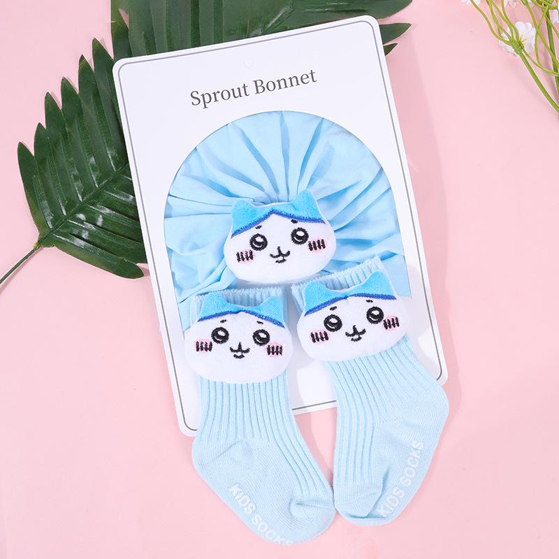 Autumn Style Pure Cotton Cartoon Hat & Sock Set for Newborns - Unisex