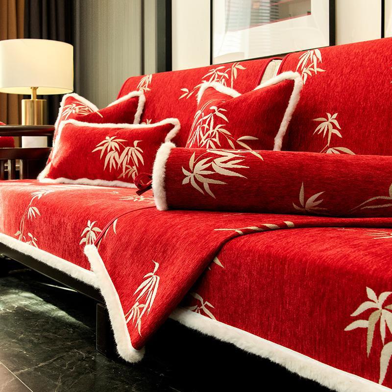 New Chinese Sofa Cushion, New National Tide Red High-End Solid Wood Sofa Cover, Universal Non-Slip Seat Cushion In All Seasons