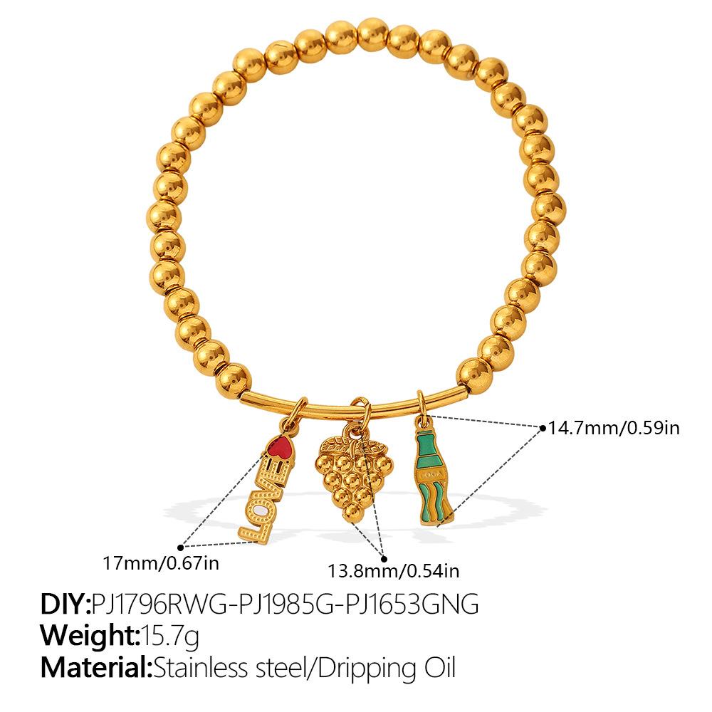 Sweet Wind DIY Ceramic Pearl Pendant Gold Bead Bracelet Stainless Steel Gold Plated Jewelry