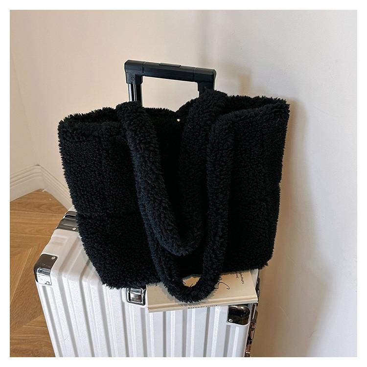 IELGY Autumn Winter Particle Lamb Wool Tote Bag Large Capacity Portable One-Shoulder Wool Bag