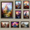 Dreamworld European Castle Fantasy Retro Architecture Watercolors Colorful Poster Canvas Painting Wall Pictures Home Room Decor