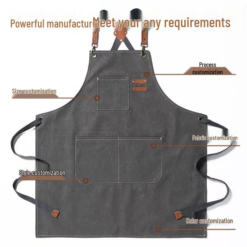 Waterproof Thickened Cotton Denim Apron - Oil and Stain Resistant, Solid Color Design for Household Kitchen Use