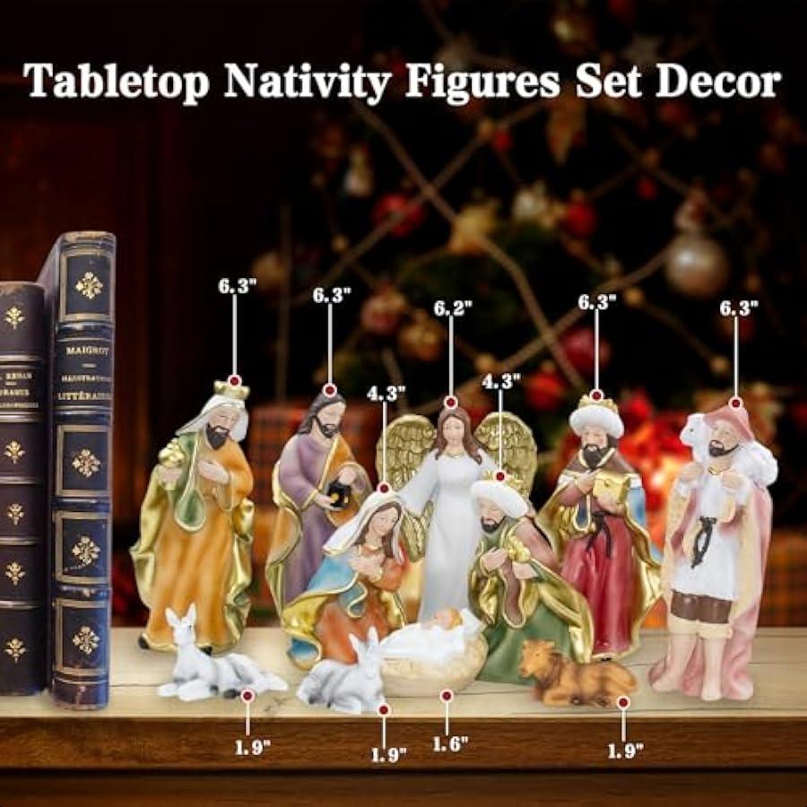 11 PCS Nacimiento De Jesus Para Navidad Pequeños Para El Hogar 6 Inch Resin Small Nativity Set Indoor Tabletop Decor Little Peo