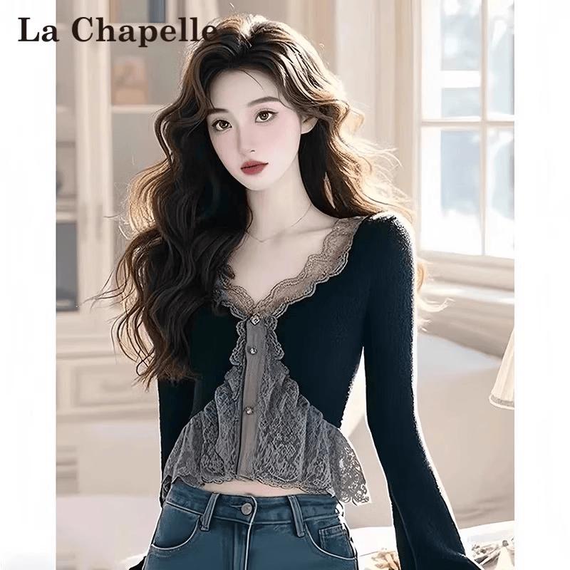 

La Chapelle Women s Ruffle Lace Slim Fit Knit Cardigan XL (120-135 lbs)