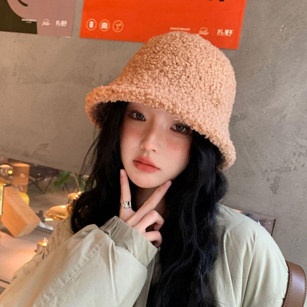 

Warm Bucket Hat Polyester Small Basin Cap Cute Plush Hat Outdoor