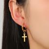 CARLIDANA Gold Plated Punk Style Cross Pendant Earrings Hip Hop Stainless Steel Hoop Earrings for Women Huggie Style-for Gift