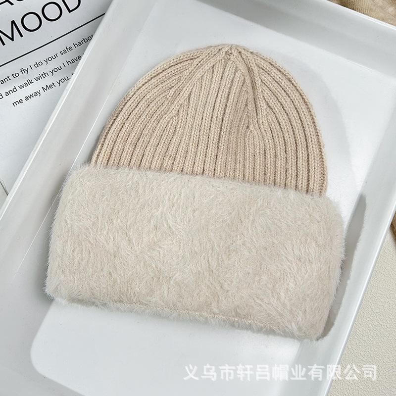 Autumn and winter velvet warm wool hat women's solid color new outdoor cold-proof thickened knitted pullover hat versatile cold hat