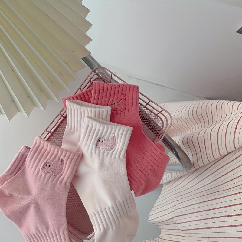 5 pairs of embroidered cat socks for children, cute embroidered cat socks, cartoon versatile, college style