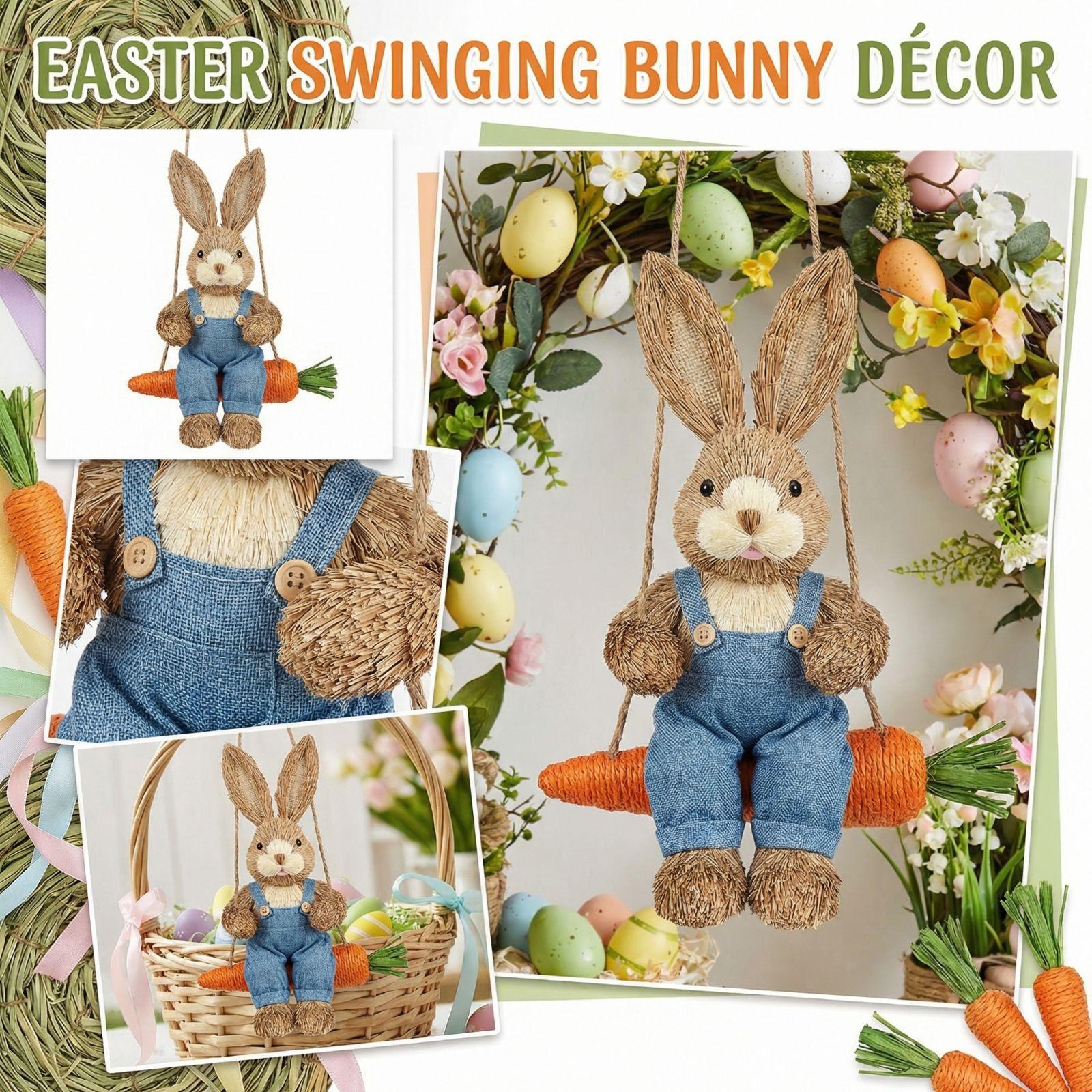 

Easter Handmade Handicraft Straw Swing Rabbits Decorative Figurine one size