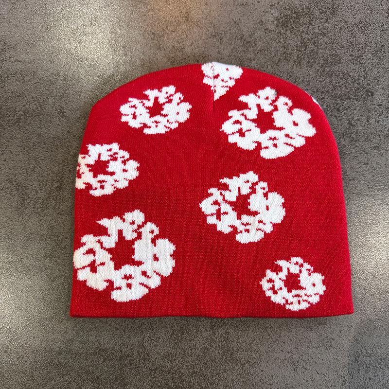 1pc Floral Print Knit Beanie for Men Women Soft Stretchy Skull Caps for Outdoor Walking,Casual Streetwear,Winter Autumn Head Hat