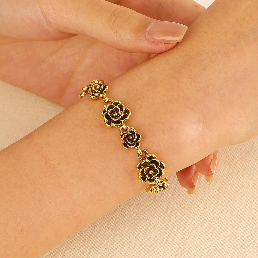 Alloy rose bracelet for women, retro and old design temperament bracelet