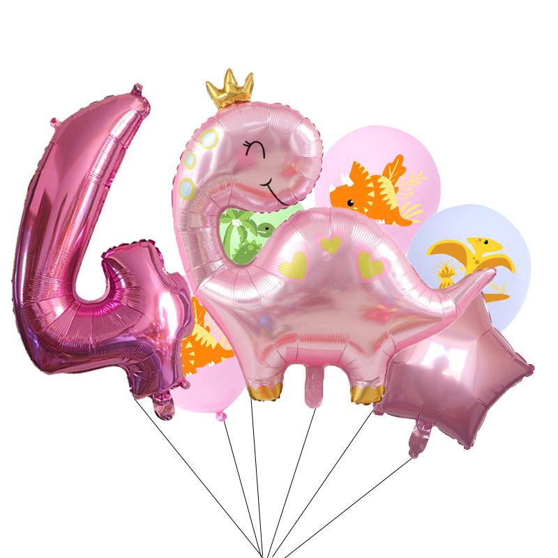 1set Pink Crown Dinosaur Foil Balloons 32 Inch Number Helium Balloon Baby Girl Children‘s Birthday Party Decorations Kids