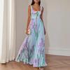 European & American Women's Spaghetti Strap Floral Maxi Dress with Digital Print