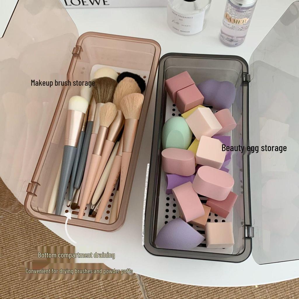 Portable Dustproof Makeup Storage Box with Lid for Brushes and Cosmetics