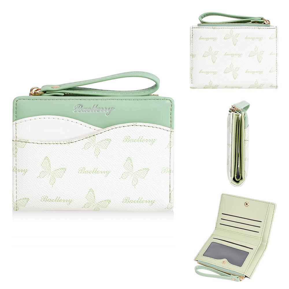 Color Block Wallet Ins Short Bifold Purse for Girls Butterfly Print PU Card Holder