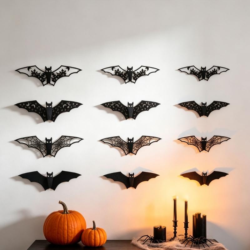 3D Hollow Paper Bats Halloween Decorations Realistic Scary Bat Stickers , 96 Individual Bats To Arrange for Indoor Party Backdrops, Store Displays,