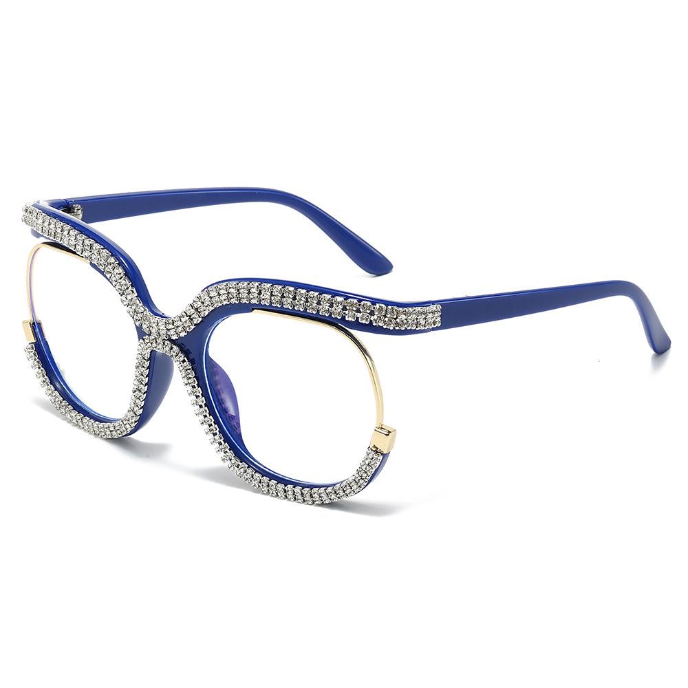 European & American Anti-blue Light Women's Glasses with Clear Lenses and Rhinestone-Inlaid Frame