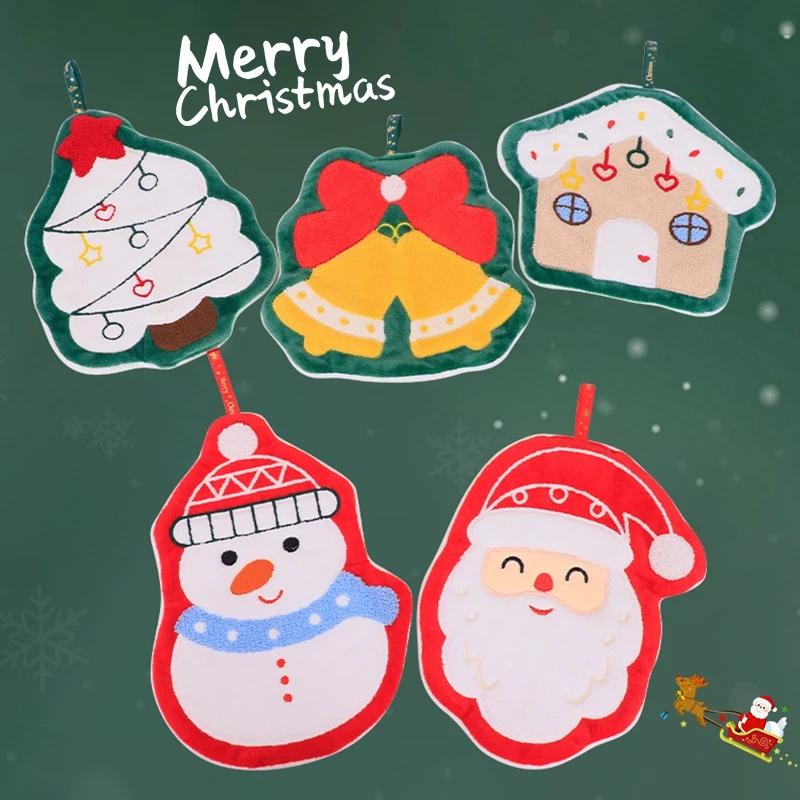 Cute Christmas Cleaning Towel Coral Velvet Hand Towel Snowman Bathroom Hanging Absorbent Dishcloth Soft Cleaning Cloth Rag