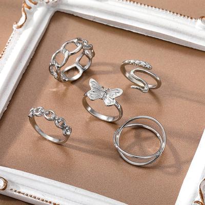 Nový jednoduchý pár řezbářský prsten Butterfly Ring Dívka Roztomilý Student 5 Elegantní Charm Roztomilý prsten Dárek Had otevírací prsten Dutý Charm Carving Ring Set
