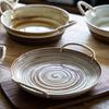 Japanese Vegetable Plate Retro Soup Plate Coarse Pottery Braided Rope Binaural Plate Creative Deep Plate Household Salad Fruit Plate Micro-Defects