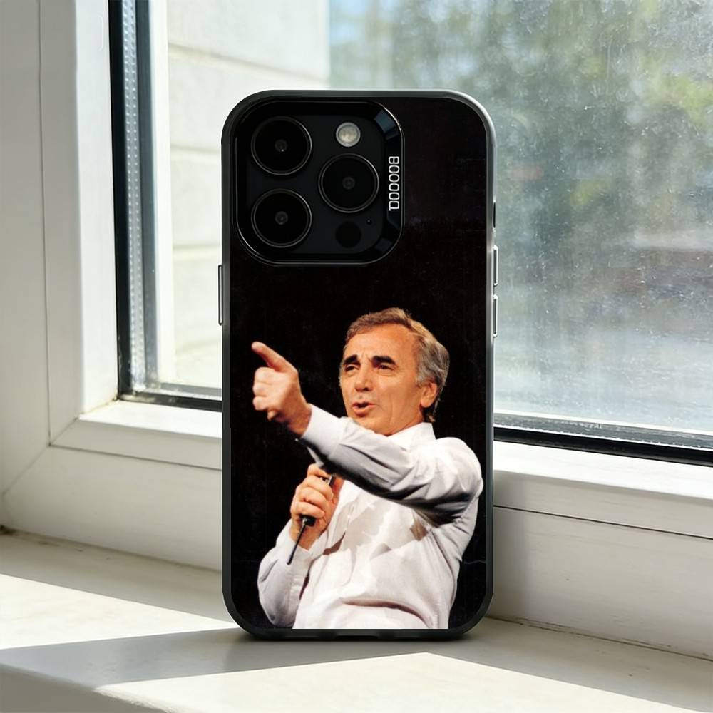 Charles Aznavour Music Phone Case For iPhone 17,16,15,14,13,12,11 Plus,Pro Max,XS,Colored Silver Plated Inside Cover