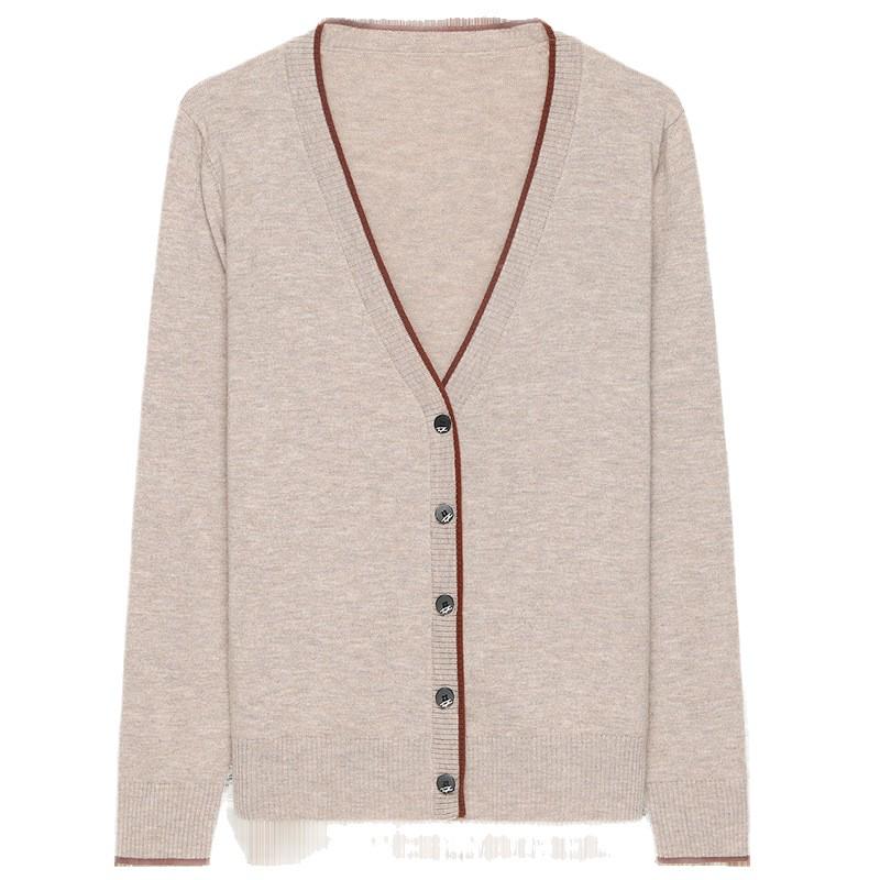 Women's Autumn V-neck Knitted Cardigan: Temperament Slimming Long Sleeve Wool Coat