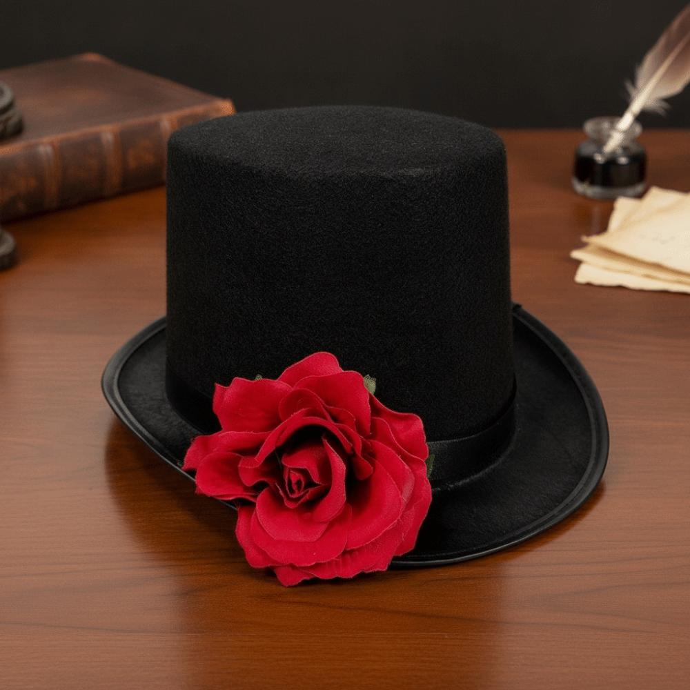 Vibrant Red Gothic Top Hat Classic Black Halloween Cosplay Headpiece Rose Gentleman Cap Live Shows