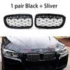 NEW-Glossy Black Dual Slats Front Kidney Grille Chrome Diamond Grill Replacement for BMW 3 Series F30 F31 F35 2011-