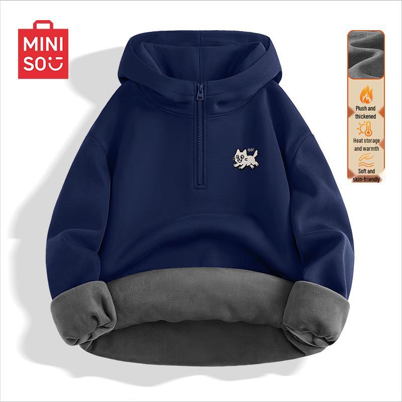 MINISO Men's Fleece-Lined Half-Zip Hooded Sweatshirt