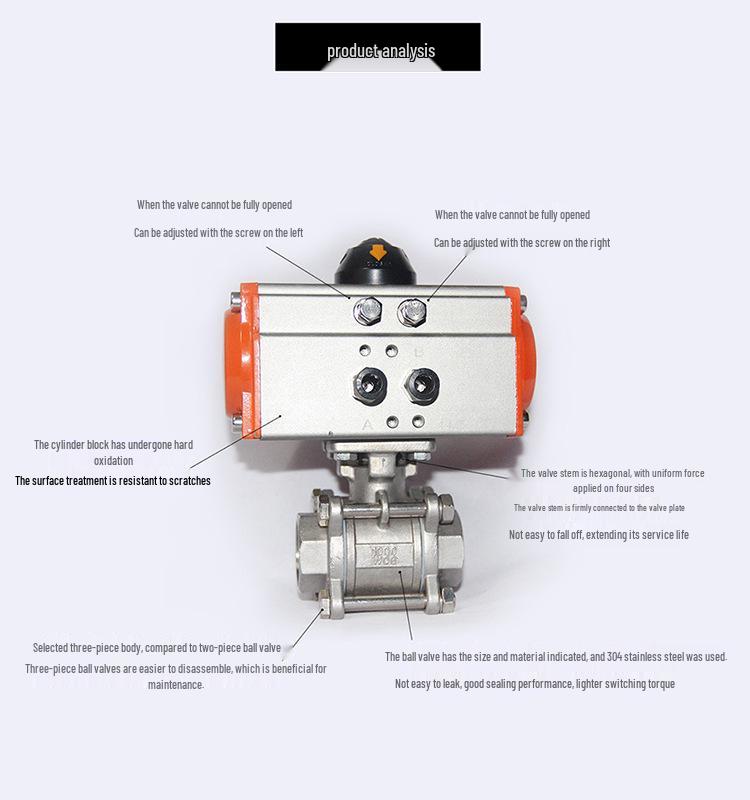 Q611F-16P Stainless Steel 304 Three-Piece Pneumatic Actuated Threaded Ball Valve