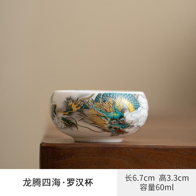

Chinese Style Ceramic Kungfu Tea Cups Dragan Pattern Tea Bowl Master Cup Teapot Household Anti-Scald Ceramic Crafts Teaware