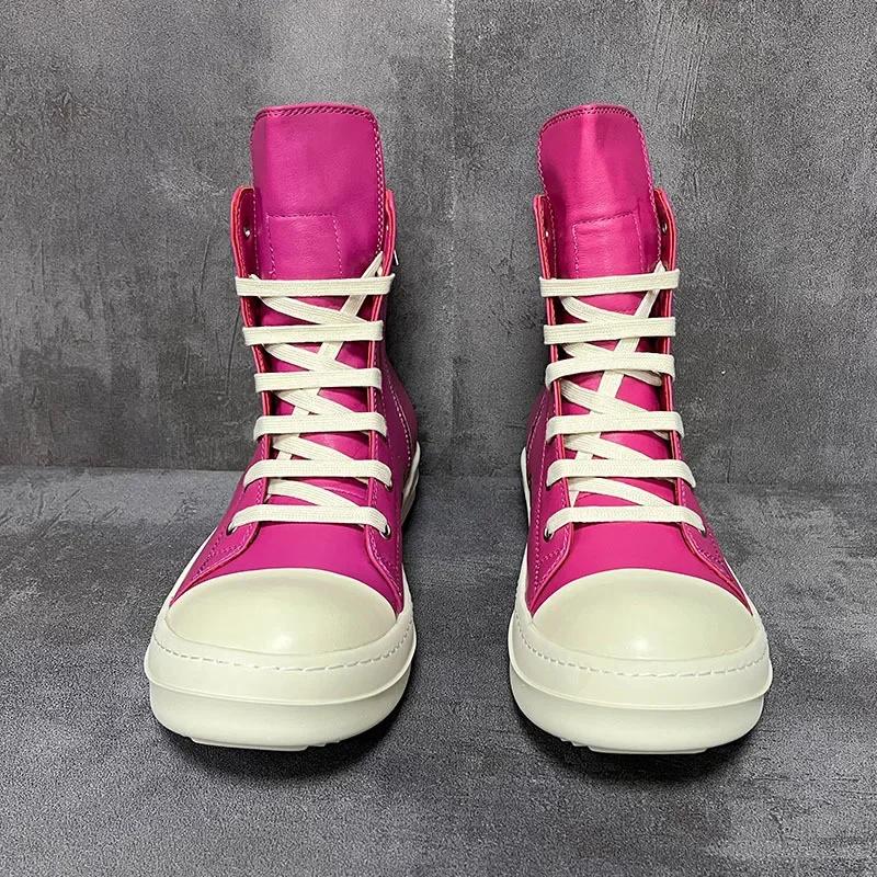 2025 High Top Shoes Men Casual Platform Women Sneakers Leather Luxury Trainers Lace Up Zip Autumn Pink Red Orange Boots