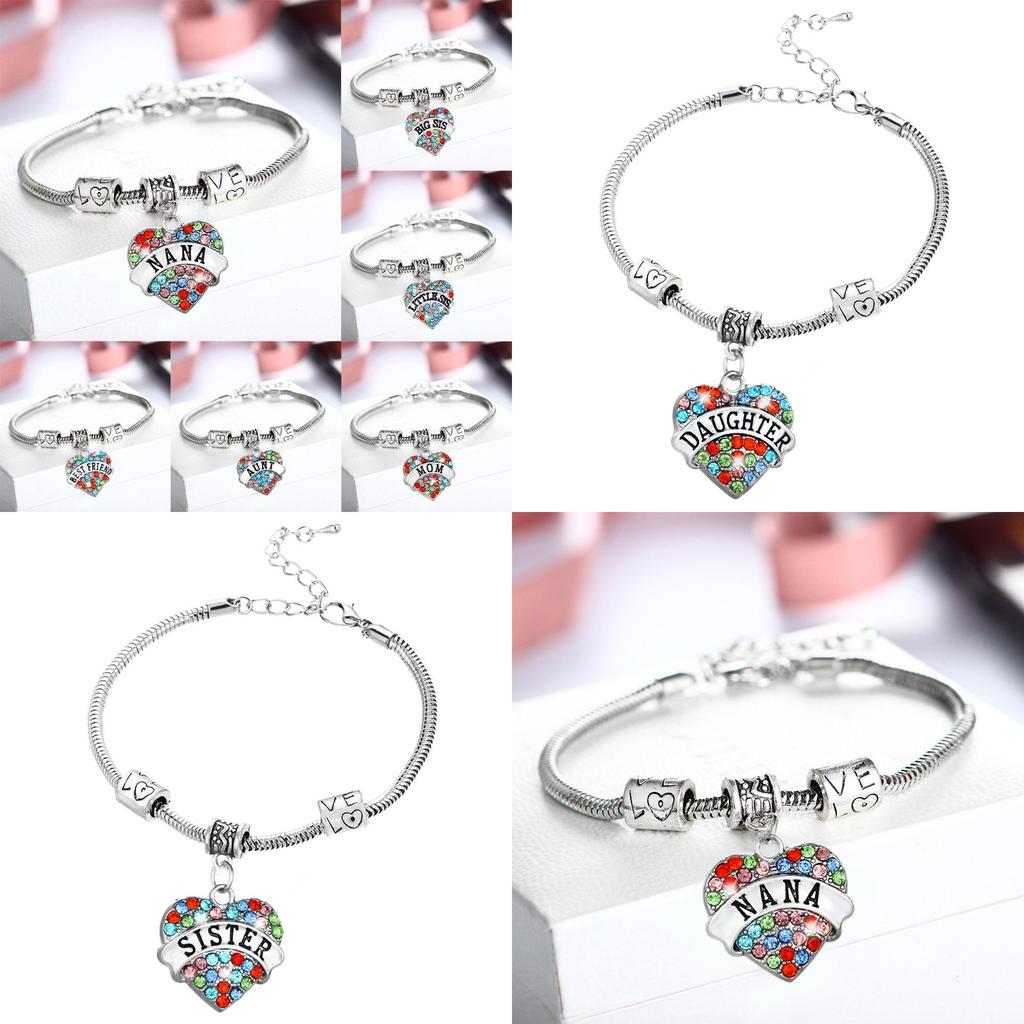 Exquisite Family Members Inlaid Colorful Rhinestone Love Heart Bracelet Gift For Loved Ones
