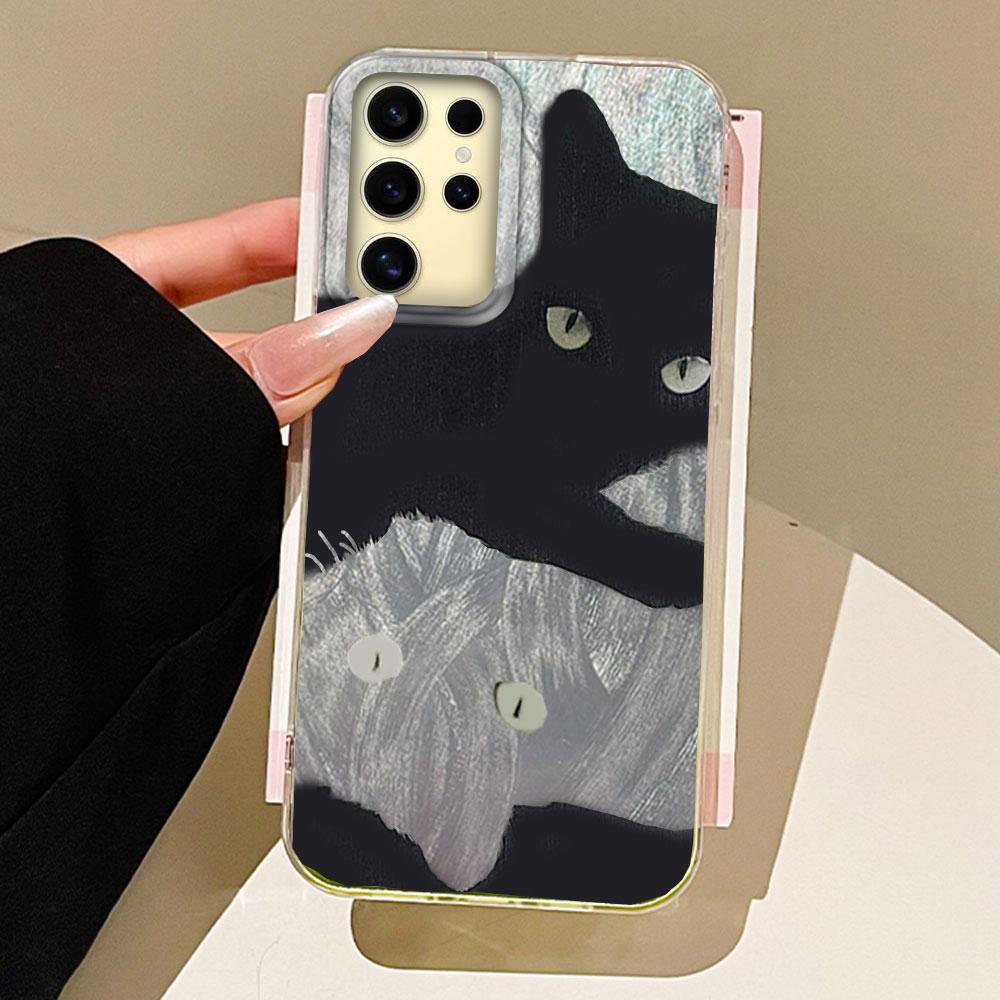 Umělecký objímající černá kočka pouzdro na telefon pro Samsung Galaxy A55 A56 A16 A26 A36 A54 A14 A24 A34 S25 S24 Skořápka Silikonový zadní kryt