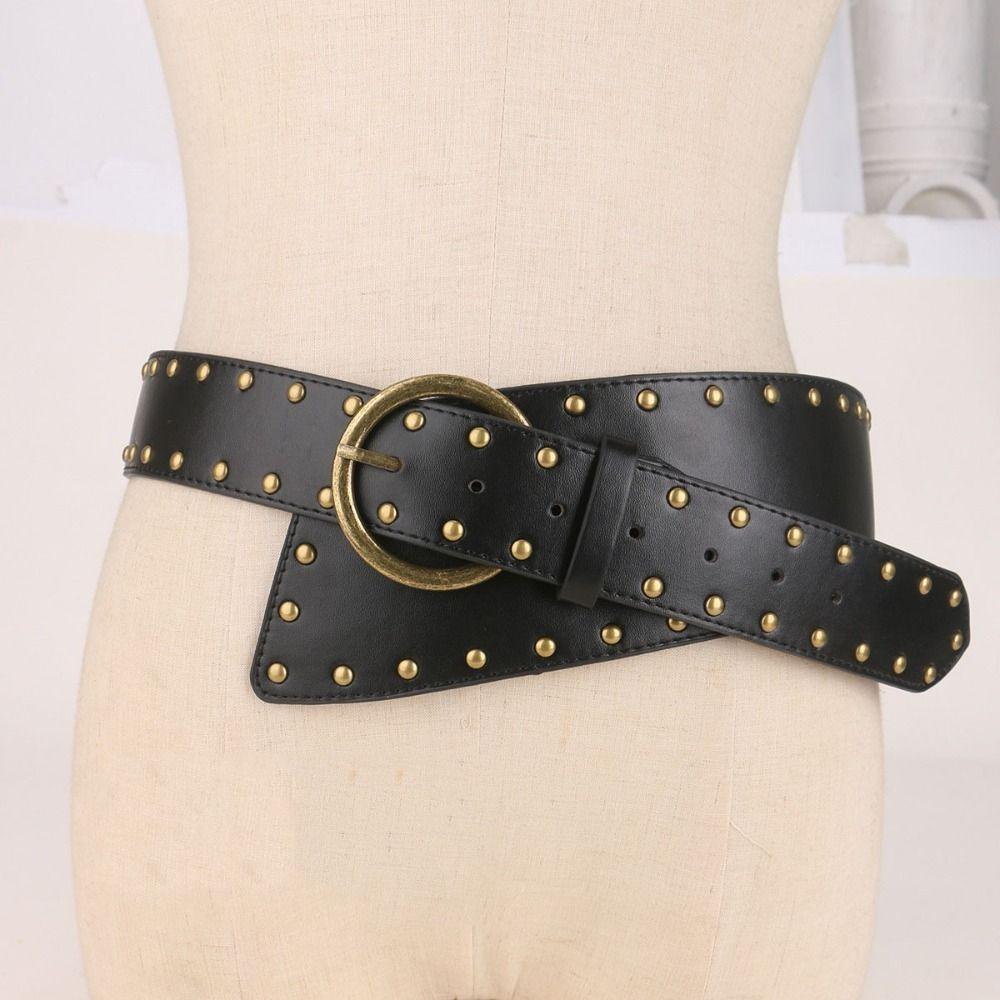 PU Leather Metal Rivet Belt Waistband Waist Corset Gothic Wide Cummerbunds Girl