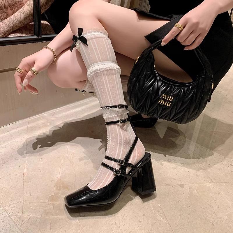 Baotou High-heeled Sandals Women's New Small Roman Straps Thick Heel Double Buckle Silver French Mary Jane Shoes