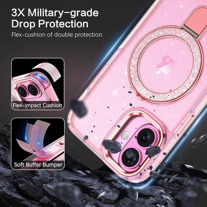 Coque de Téléphone - BOOLING - pour iPhone 17 - Silicone PC Anti-Rayures avec Cercle Magnétique Rose