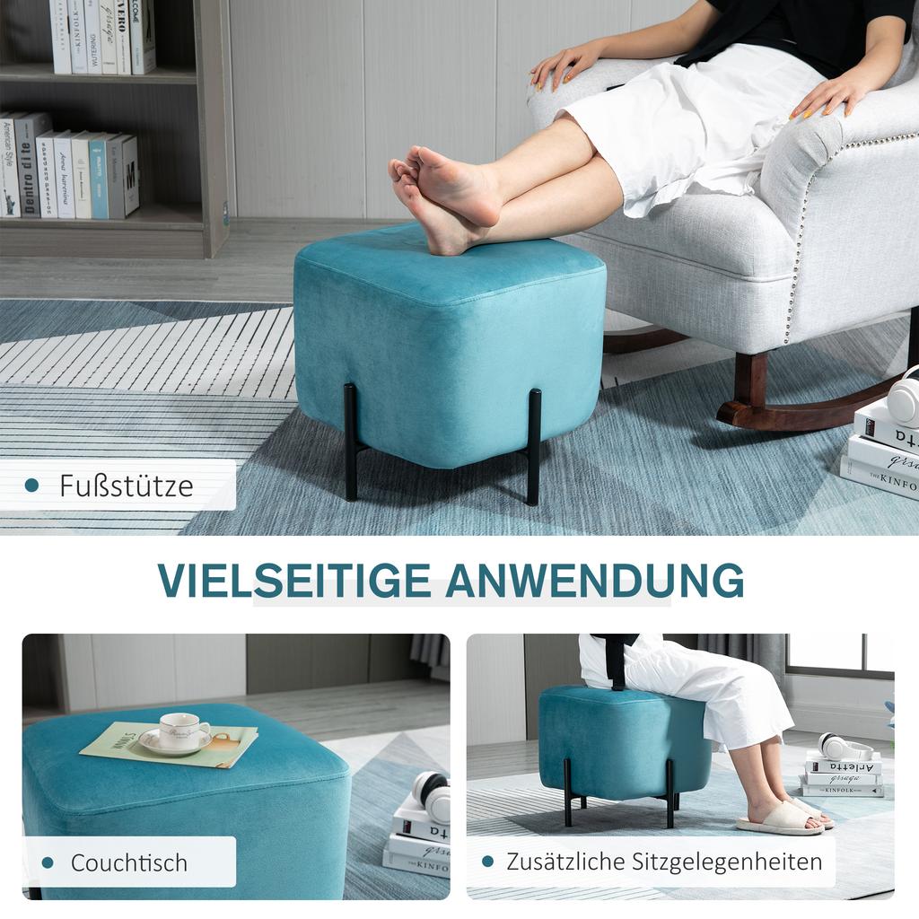 Footstool Footrest Padded Polyester Steel Foam Turquoise 44.5 x 44.5 x 41.5 cm