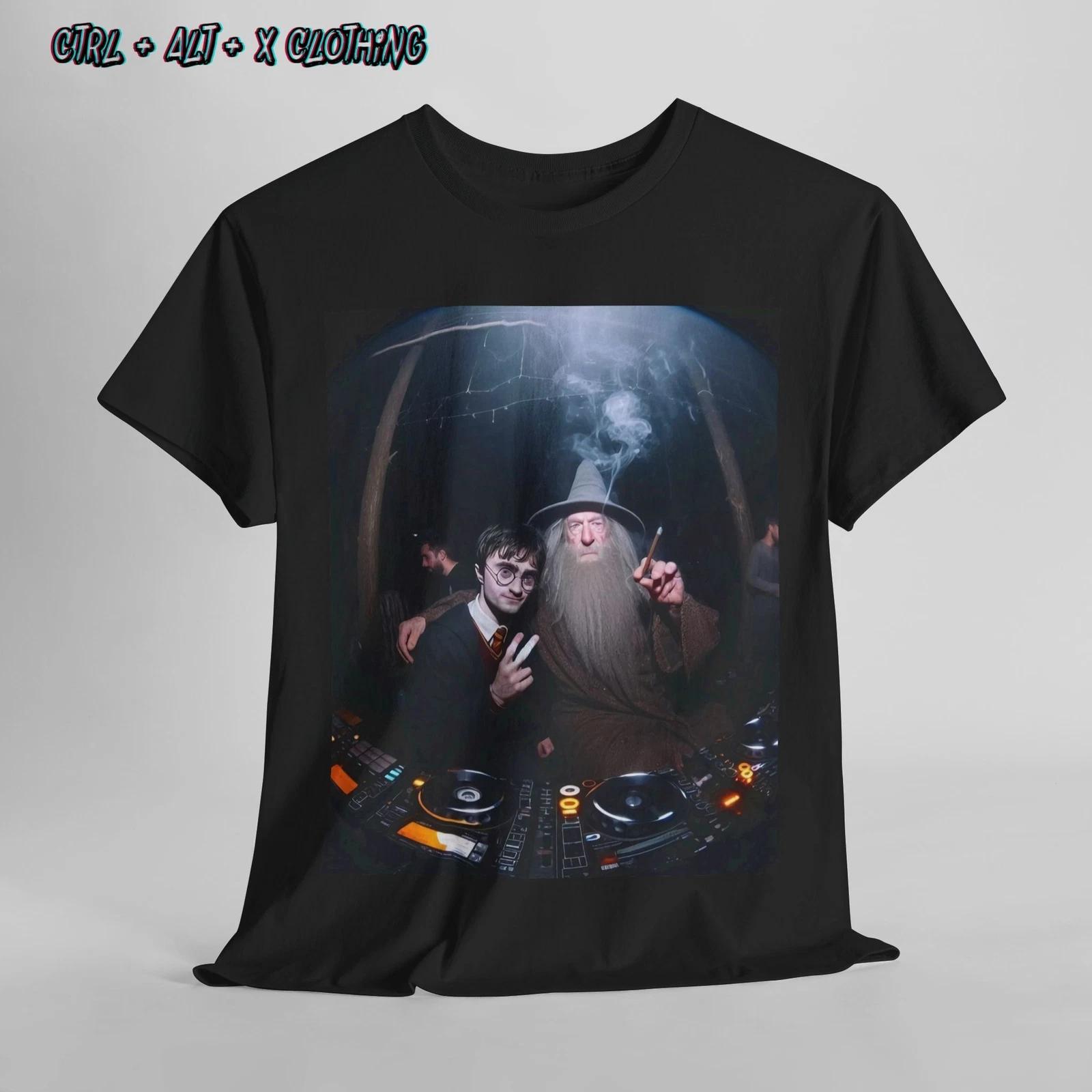Wizard Crossover Unisex Tee, Harry Potter Gandalf LOTR DJ Shirt, Magical Fantasy S