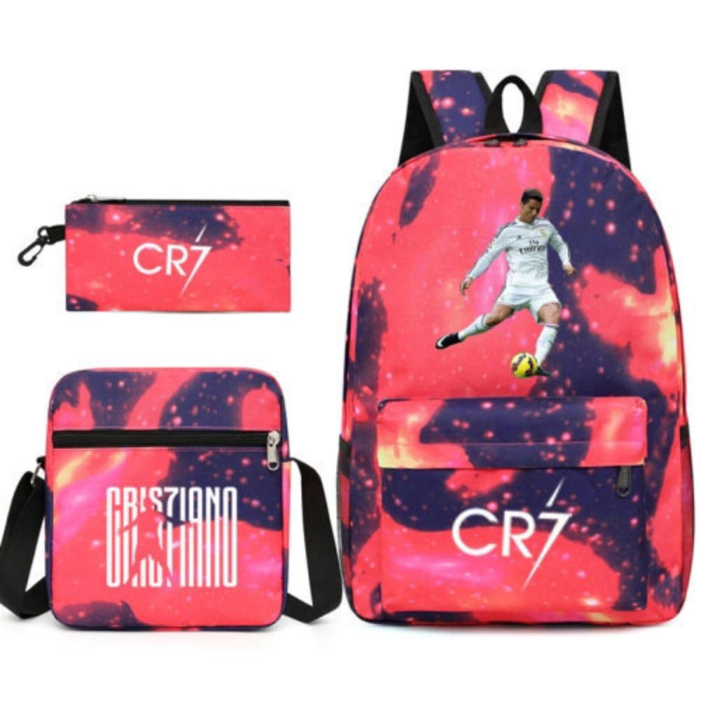 CR7C Luo Backpack Sports Peripheral Printed Backpack Children's Student School Bag Shoulder Bag Pencil Bag Three-piece Set