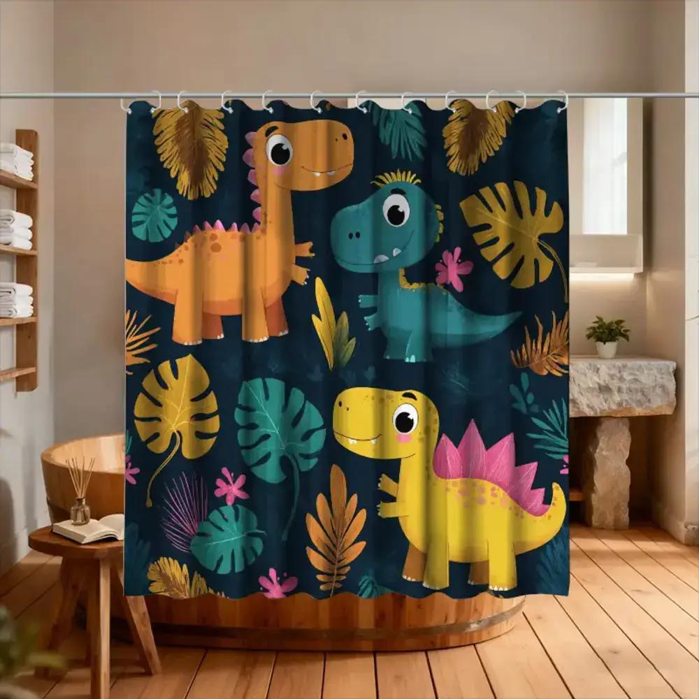 

A Dinosaur-Themed Shower Curtain For A Fun Day At The Amusement Park, Featuring 12 Hooks, Measuring 70.87*70.87Inch, Perfect For W60H190(CM)-1 Pcs